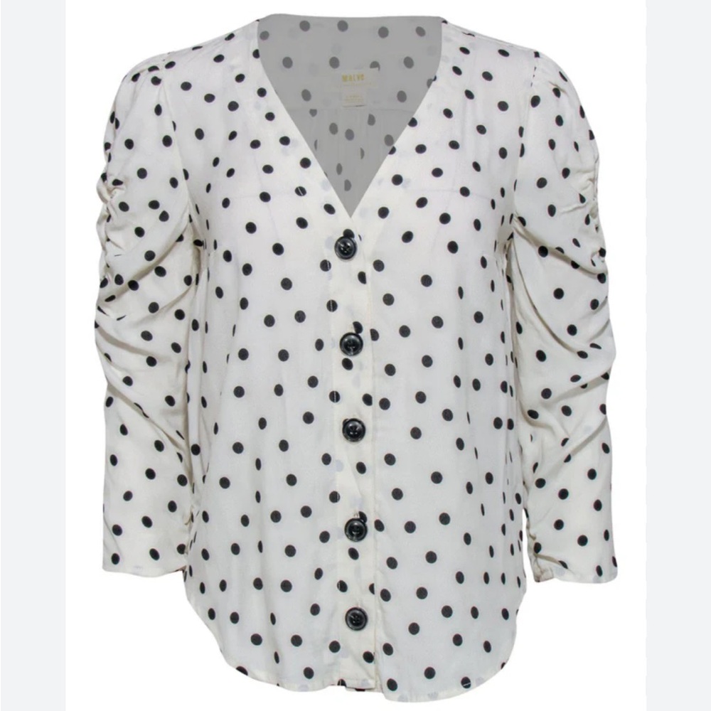 Maeve Anthropologie Jourdain Polka Dot Blouse Black White Button Front Size L